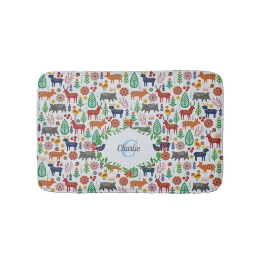 Scandinavische Folk Art Monogram Patroon Boho Mode Badmat (Voorkant)