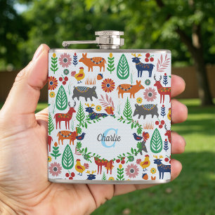 Scandinavische Folk Art Monogram Patroon Boho Mode Heupfles