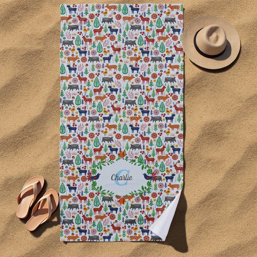 Scandinavische Folk Art Monogram Patroon Boho Mode Strandlaken