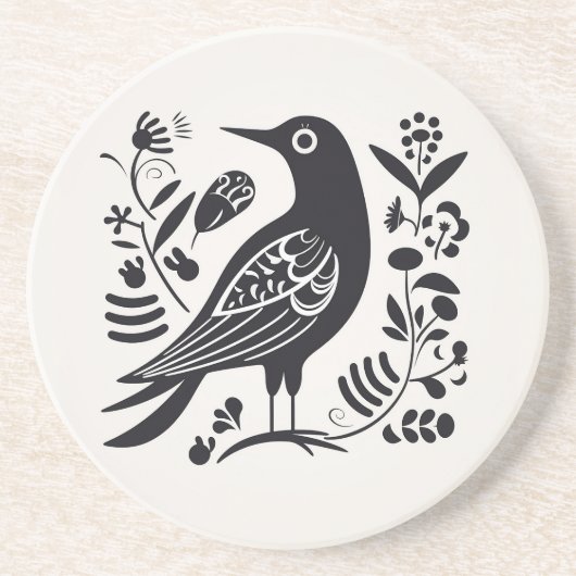 Scandinavische Folk Bird Art Onderzetters (Voorkant)