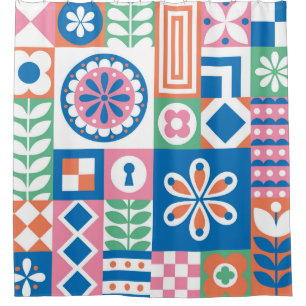 Scandinavische folk bloemig Abstract patroon Douchegordijn