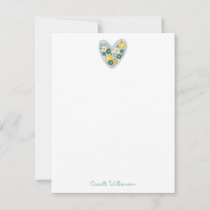 Scandinavische Folk Floral Heart Blue, op maat ges Notitiekaartje