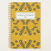 Scandinavische Folk Flower in Yellow Personalized Planner (Voorkant)