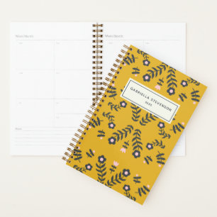 Scandinavische Folk Flower in Yellow Personalized Planner
