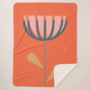 Scandinavische Folk Style Floral Art Oranje ventil Sherpa Deken