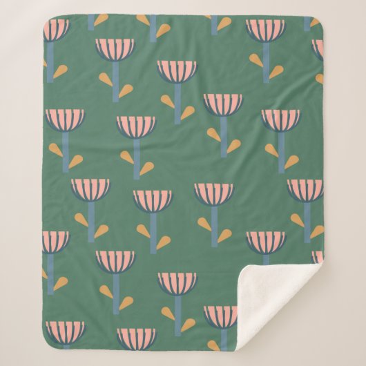 Scandinavische Folk Style Floral Pattern in Green Sherpa Deken (Voorkant)