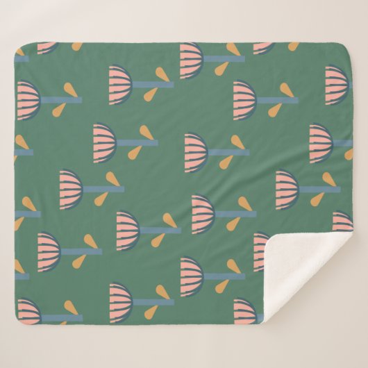 Scandinavische Folk Style Floral Pattern in Green Sherpa Deken (Voorkant (horizontaal))