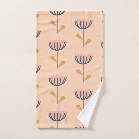 Scandinavische Folk Style Floral Pattern in Peach Bad Handdoek (Handdoek)