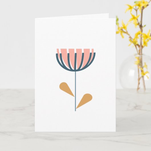 Scandinavische folk Style Simple Flower Blush Navy Kaart (Gele Bloem)