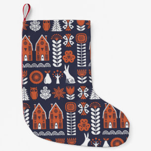 Scandinavische folkkunst naadloos patroon met kleine kerstsok