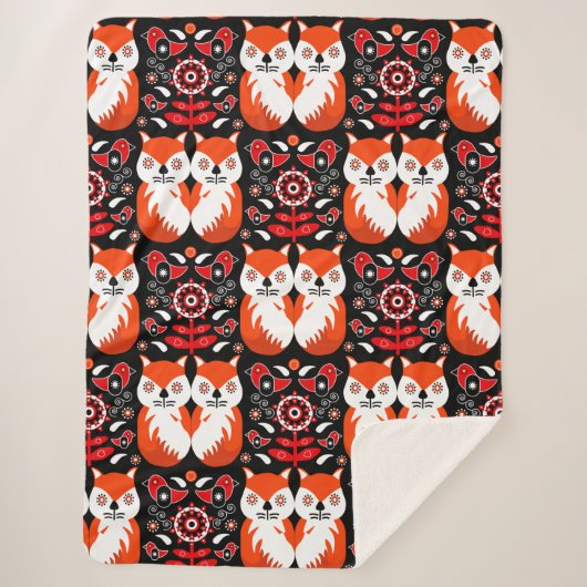 Scandinavische Fox Folk Art Sherpa Deken (Voorkant)