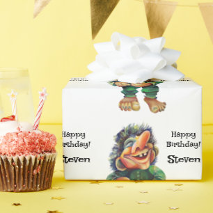 Scandinavische Funny Troll Illustratie Waterverf Cadeaupapier