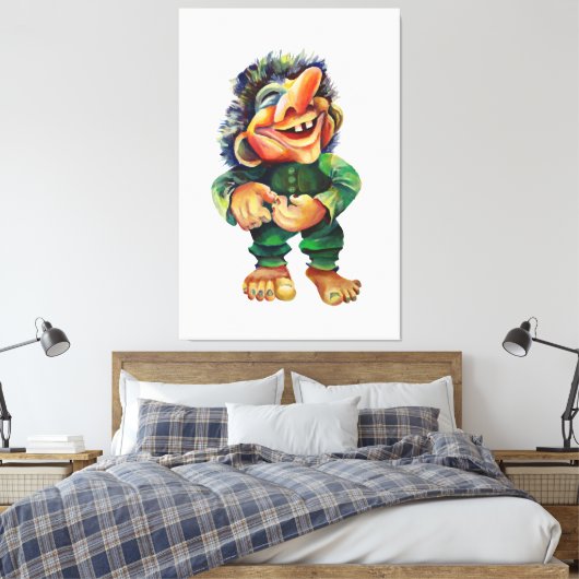 Scandinavische Funny Troll Illustratie Waterverf Canvas Afdruk (Insitu (Slaapkamer))
