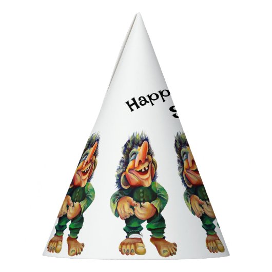 Scandinavische Funny Troll Illustratie Waterverf Feesthoedjes (Links)