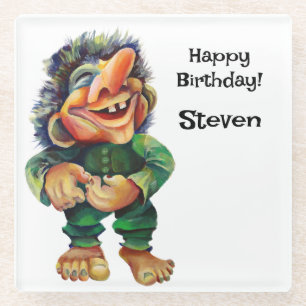 Scandinavische Funny Troll Illustratie Waterverf Glazen Onderzetter