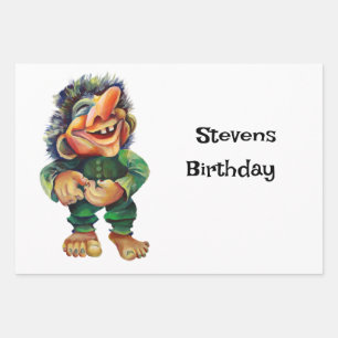 Scandinavische Funny Troll Illustratie Waterverf Inpakpapier Vel