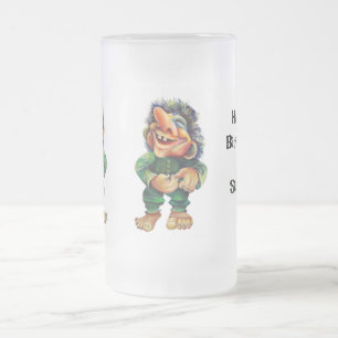 Scandinavische Funny Troll Illustratie Waterverf Matglas Bierpul