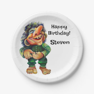 Scandinavische Funny Troll Illustratie Waterverf Papieren Bordje