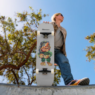 Scandinavische Funny Troll Illustratie Waterverf Skateboard