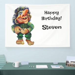 Scandinavische Funny Troll Illustratie Waterverf Spandoek