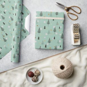 Scandinavische Geschetste Winter Dennenbomen Cadeaupapier