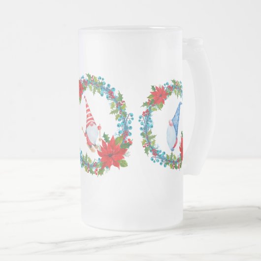 Scandinavische gnomen en skier in kerstkringen matglas bierpul (Voorkant rechts)