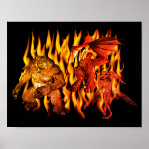 Scandinavische gom en demonen in vlammen poster