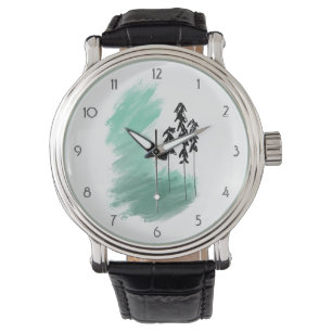 Scandinavische groene boom kunst eenvoudig modern horloge