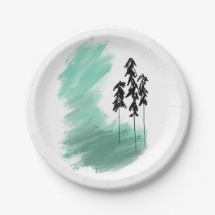 Scandinavische groene boom kunst eenvoudig modern  papieren bordje