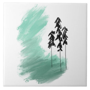 Scandinavische groene boom kunst eenvoudig modern tegeltje