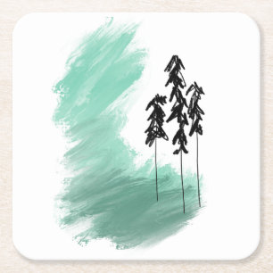Scandinavische groene boom kunst eenvoudig modern vierkante kartonnen onderzetter