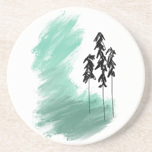 Scandinavische groene boom kunst eenvoudig modern zandsteen onderzetter