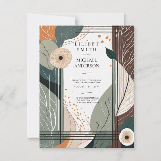 Scandinavische Japandi bruiloft Abstract Sage Brow Kaart (Voorkant)