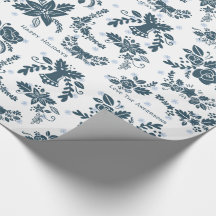 Scandinavische Kerst Folklore Kunst Bloem Blauw Wi
