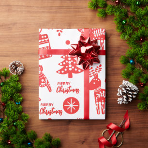 Scandinavische Kerst Rood en Wit Vakantie Cadeaupapier