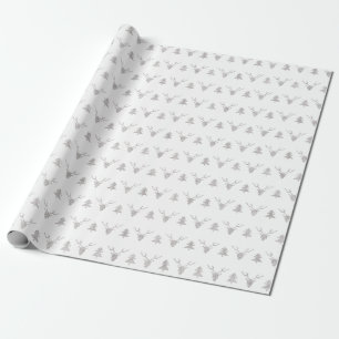 Scandinavische Kerstboom Herten Zilver Glitter Cadeaupapier