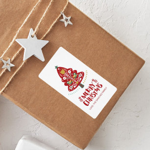 Scandinavische kerstboom met kerstcadeaulabel etiket