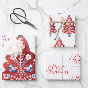 Scandinavische kerstboom voor Folk Art Inpakpapier Vel