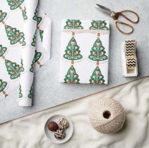 Scandinavische kerstboomschildering met kerstboomv cadeaupapier