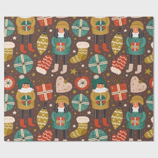 Scandinavische kerstfeestdag Cadeaupapier (Vlak)