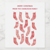 Scandinavische kerstgerechten Rood en Wit Patroon Wijn Etiket (Enkel label)