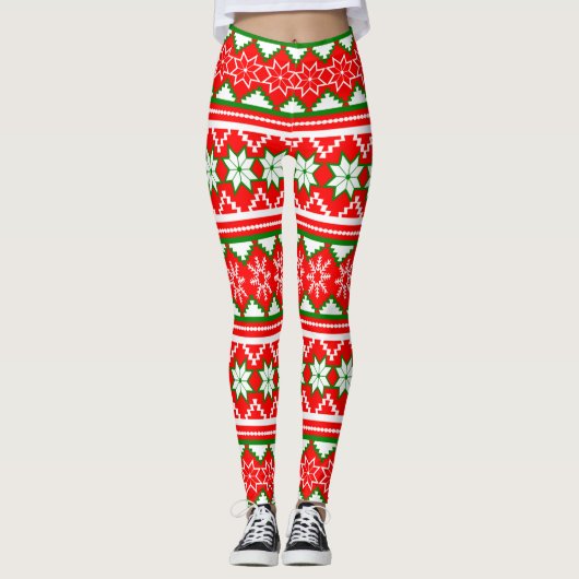 Scandinavische kerstpatronen leggings (Voorkant)