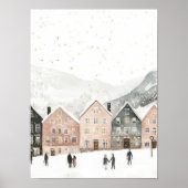 Scandinavische kerstprint Noorwegen Illustratie Poster (Voorkant)