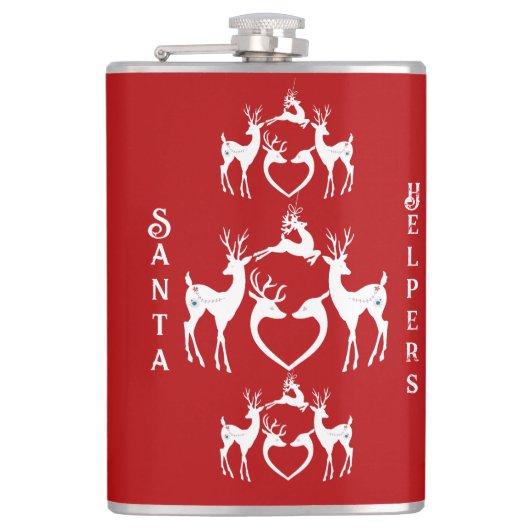 Scandinavische kerstrenners White Santa Helpers Re Heupfles (Voorkant)