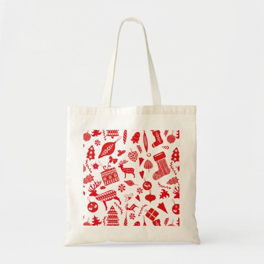 Scandinavische kerstrode witte feestjes tote bag (Voorkant)