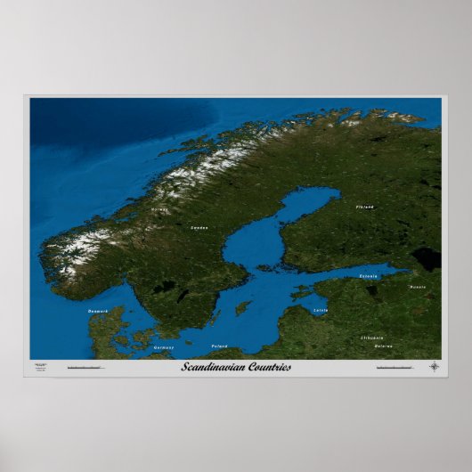 Scandinavische landen van het ruimtesatellietposte poster (Voorkant)