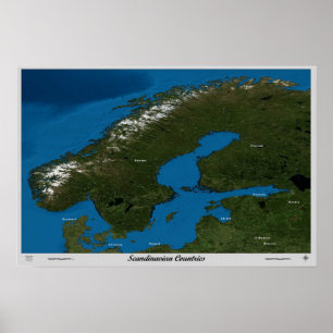 Scandinavische landen vanuit de ruimte satellietpo poster