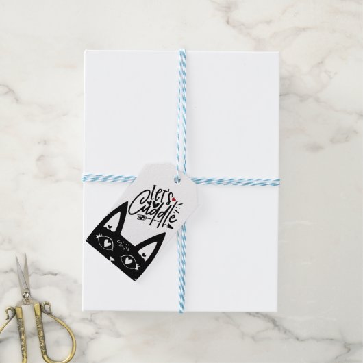 Scandinavische Let's Cuddle Black Cat Design Cadeaulabel (Met Touw)