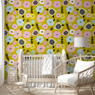 Scandinavische Madeliefjes Bloemen Mosterdgeel Kin Behang