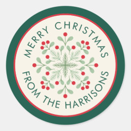 Scandinavische Merry Christmas Wreath Naam Ronde Sticker